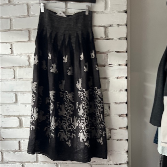 Lapis Black Maxi Skirt with White Embroidery - Picture 2 of 8
